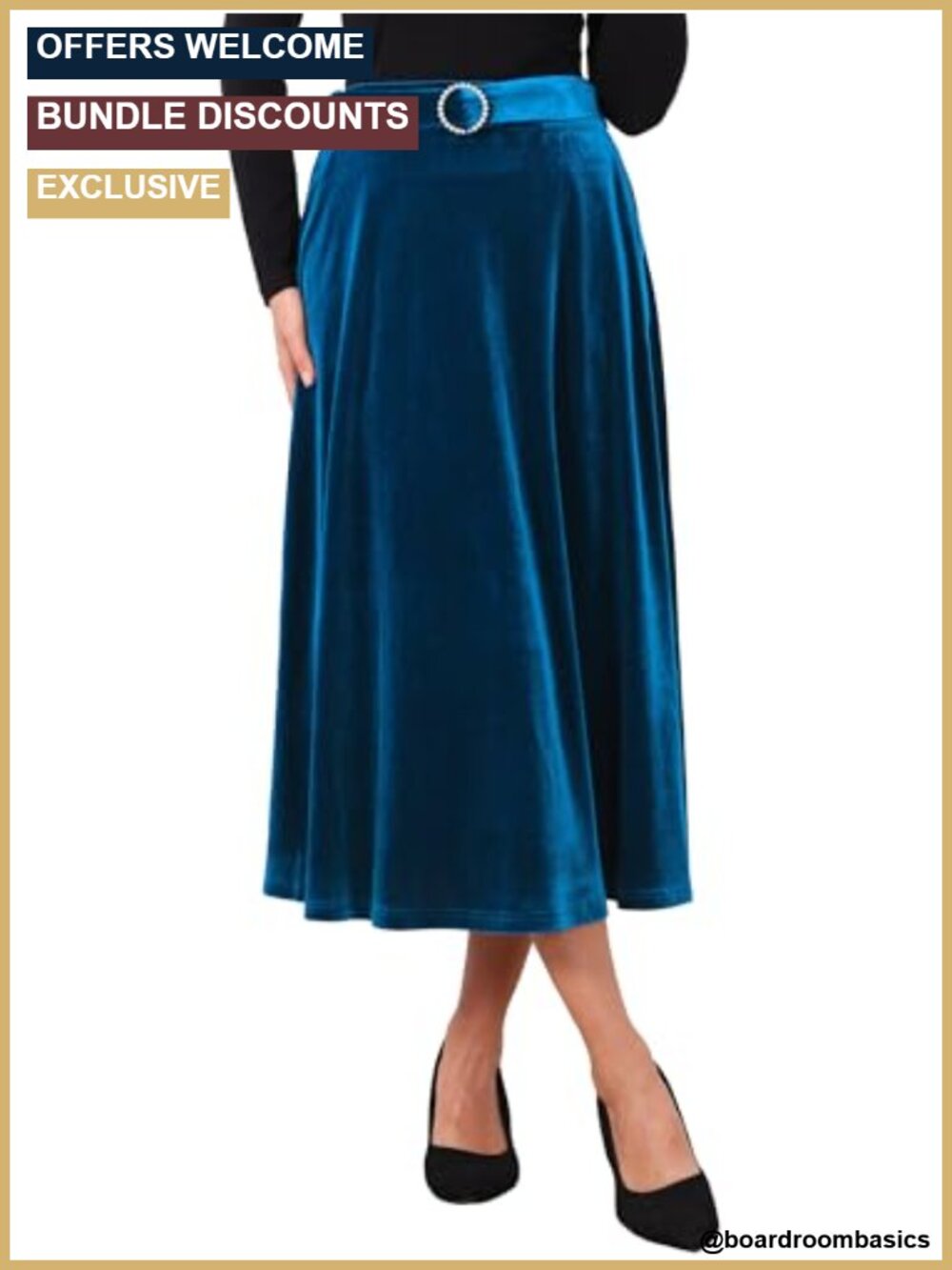 Women's Velvet High Waist A-Line Formal Long Skirt with Belt